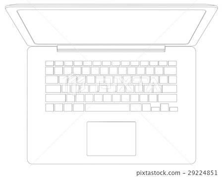 Drawing of wire-frame open laptop. Top view Drawing of wire-frame open laptop. Top view 29224851