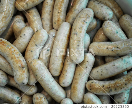Background of germany sausage stack on dish  29225860