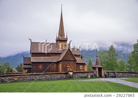 Historic wooden stave church of Lom, Norway. Historic wooden stave church of Lom, Norway. 29227865