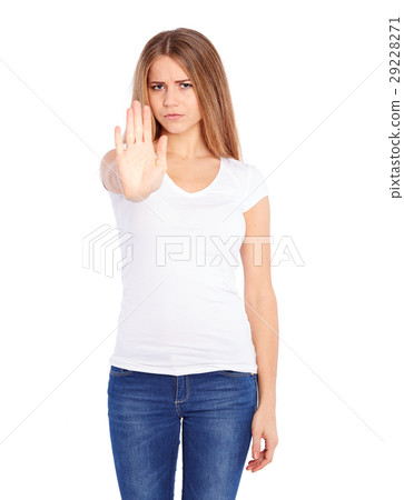Young woman makes a gesture stop Young woman makes a gesture stop 29228271