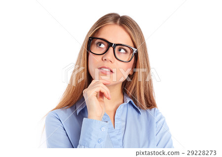 Thinking businesswoman with glasses Thinking businesswoman with glasses 29228273
