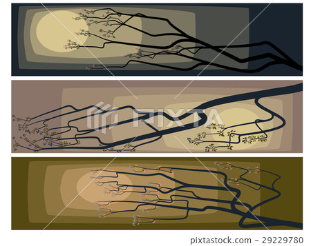Banners of abstract drawing of a blossoming tree. 29229780