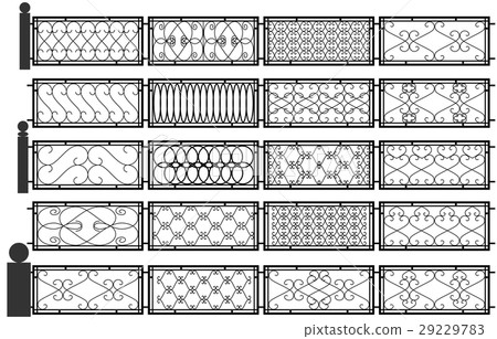 Vector set of silhouettes of iron fences 29229783
