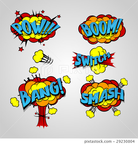 圖庫插圖: comic book cartoon explosion set bang boom