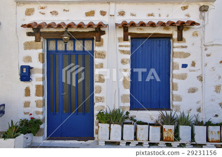 The facade of  Greek house.Crete Island, Greece 29231156