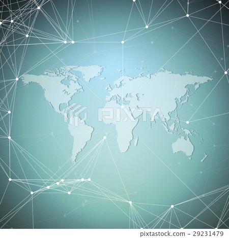 World map on blue background. Global network - Stock Illustration ...