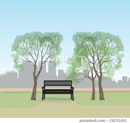 Bench city park Spring landscape City tree skyline Bench city park Spring landscape City tree skyline 29231841