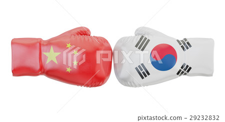 Boxing gloves with South Korea and China flags 29232832