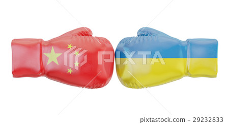 Boxing gloves with Ukraine and China flags 29232833