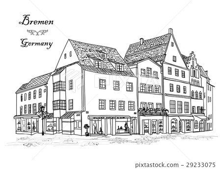 Street skyline. City houses, tower, building, cafe 29233075