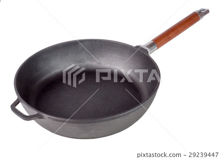 pan with a wooden removable handle isolated on 29239447