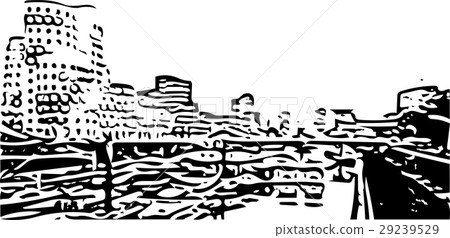Black and white painting - Duesseldorf skyline 29239529