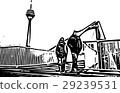 Black and white painting - Duesseldorf skyline 29239531