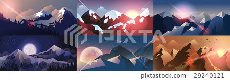 Set background mountain landscape in flat style 29240121