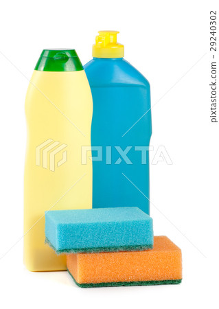 dishwashing detergent with sponge isolated on dishwashing detergent with sponge isolated on 29240302