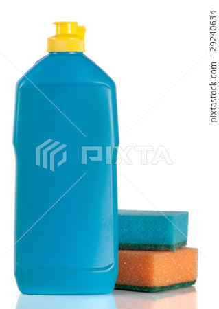 dishwashing detergent with sponge isolated on 29240634