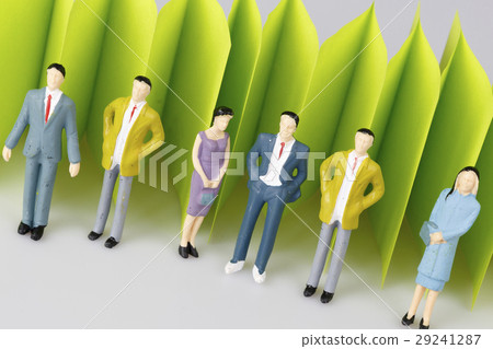 abstract green paper fence on white with group of mature people 29241287