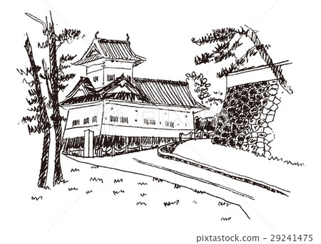 Aoba castle corner tower Sendai watercolor painting 29241475