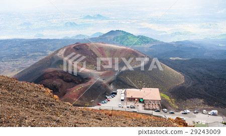 above view on tourist camp on Etna volcano above view on tourist camp on Etna volcano 29243009