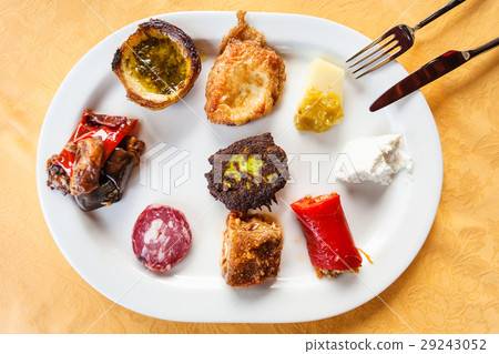 top view plate with various sicilian snacks 29243052