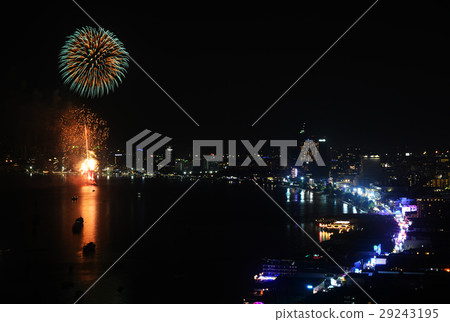 Night view and firework  at Pattaya city, Thailand 29243195