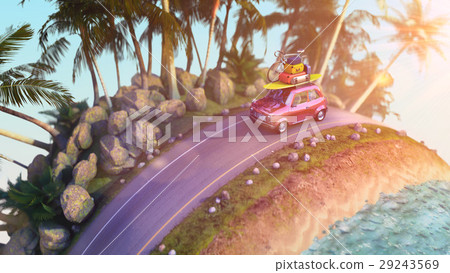 Car driving during sunset - cartoon stilization 29243569
