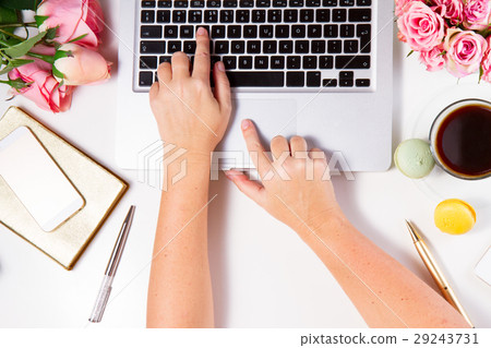 Feminine workspace, top view 29243731