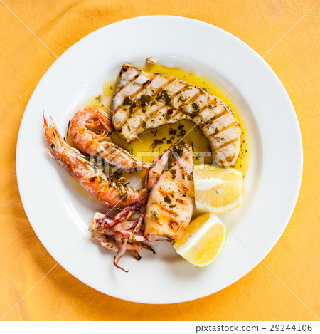 top view of sicilian grilled fish mix 29244106