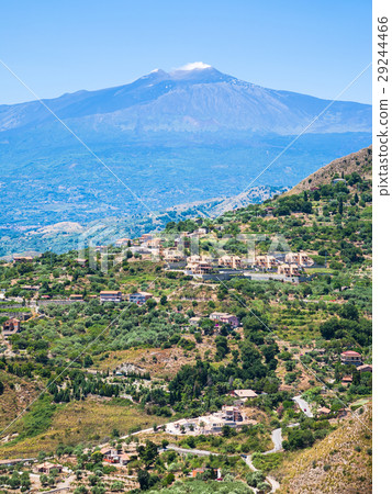 green countryside and Etna volcano in Sicily 29244466