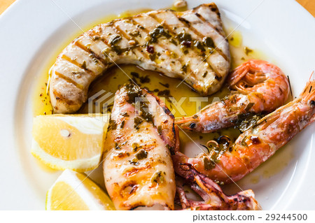 sicilian grilled fish and seafood mix close up 29244500