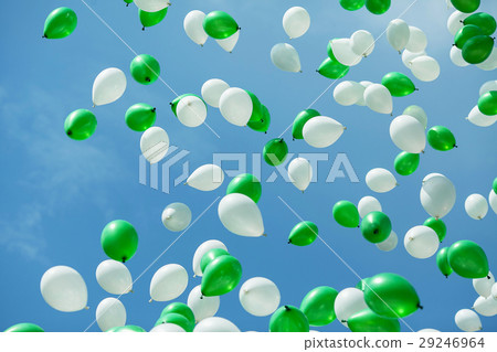 green and white balloons in the sky green and white balloons in the sky 29246964