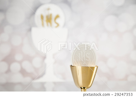 Holy communion a golden chalice, composition  29247353