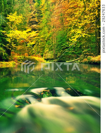 Autumn nature. Mountain river with low level water 29247633