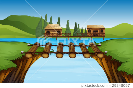 Scene with two huts by the lake Scene with two huts by the lake 29248097