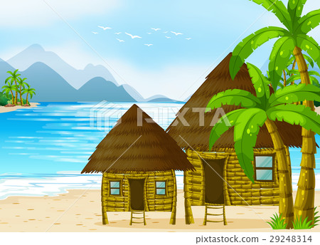 Wooden huts on the beach Wooden huts on the beach 29248314