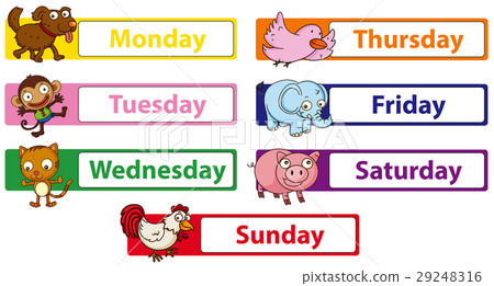 Days of the week with animals on the signs Days of the week with animals on the signs 29248316