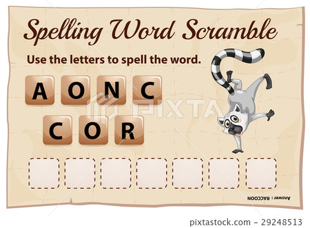 Spelling scramble game template for raccoon 29248513