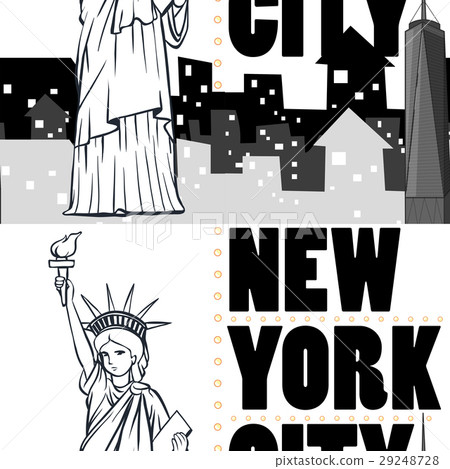 Seamless with buildings and statue of New York - Stock Illustration ...