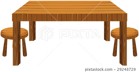 Wooden table and stools on white background 29248729