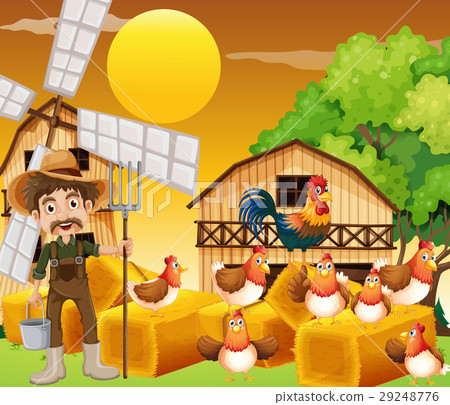 Farmer and chickens on the farm 29248776