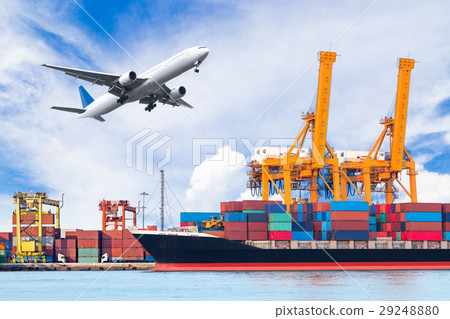 Container cargo freight ship with cargo plane Container cargo freight ship with cargo plane 29248880