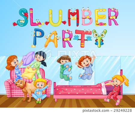 Girl having fun at slumber party in bedroom 29249228