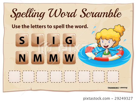 Spelling word scrable game with word swimming - Stock Illustration ...