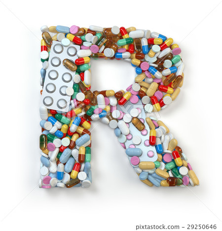 Letter R. Set of alphabet of medicine pills 29250646
