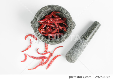 dried chili with mortar on white backgro dried chili with mortar on white backgro 29250976