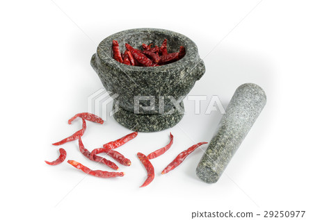 dried chili with mortar on white backgro dried chili with mortar on white backgro 29250977
