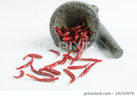 dried chili with mortar on white backgro dried chili with mortar on white backgro 29250979