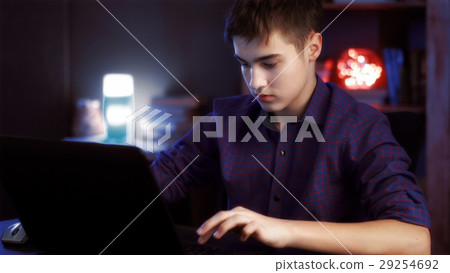 young boy with the laptop works 29254692