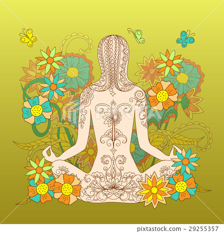 tattoo girl in lotus pose with floral backdrop tattoo girl in lotus pose with floral backdrop 29255357