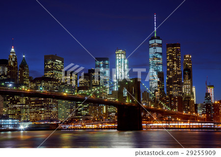 New York City Brooklyn Bridge skyline illuminated New York City Brooklyn Bridge skyline illuminated 29255909